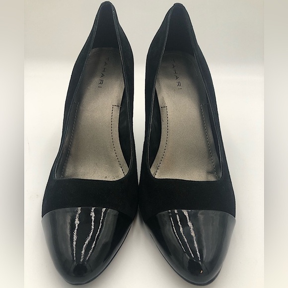 TAHARI Suede black patent toe heels - Picture 2 of 8